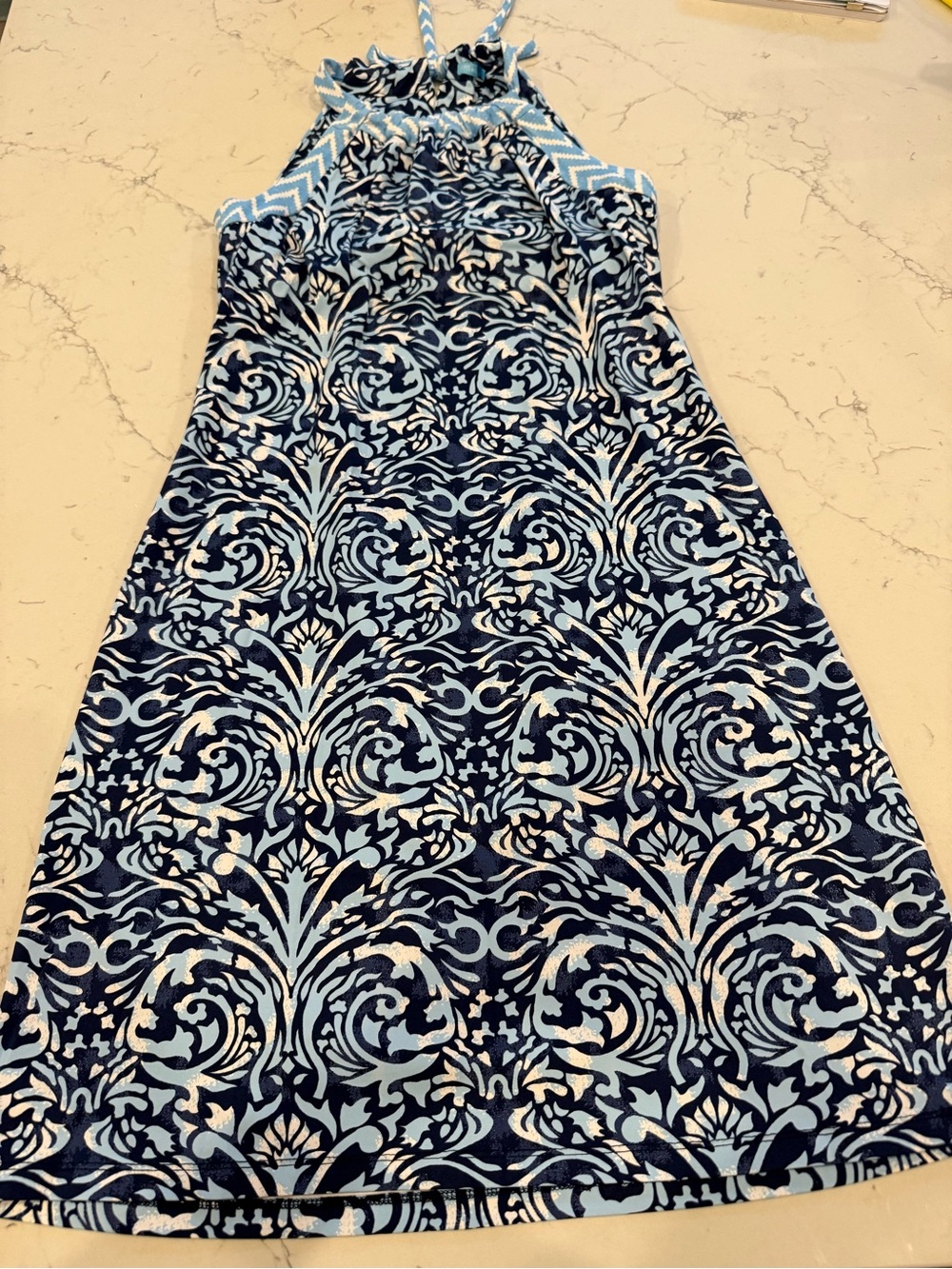 Blue Patterned Halter Mini Dress - Women